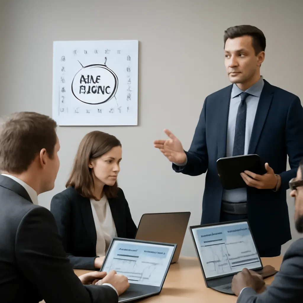 photorealistic image of an investor pitch meeting with a calendar on the wall marked “SEC Review”, analysts reviewing ti