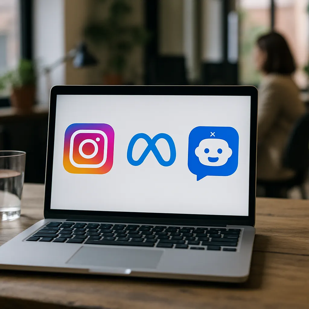 Instagram Konto übernommen per KI-Chatbot: Sicherheitsvorfall mit E-Mail-Reset Hinweisen am Laptop und Smartphone, moody