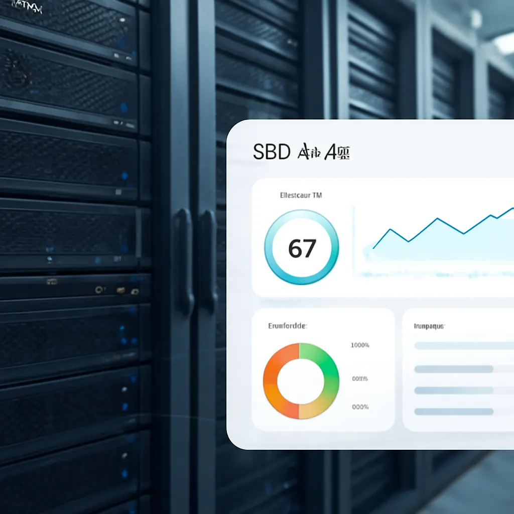 Server rack and SEO audit dashboard overlay concept, photorealistic lighting, subtle grid visualization