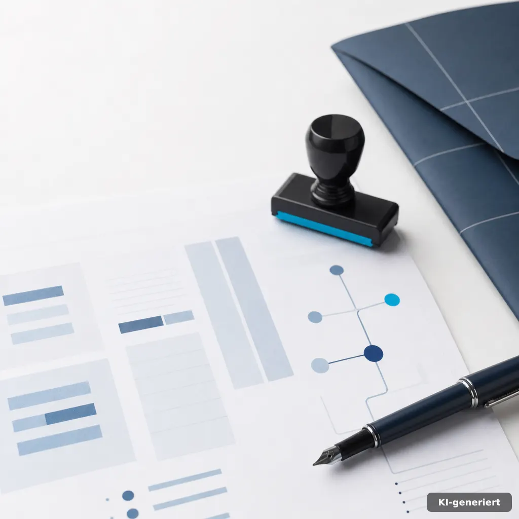 close-up photo of a language-focused editorial workflow with a compact stamp-like seal, a fountain pen, and a folded pap