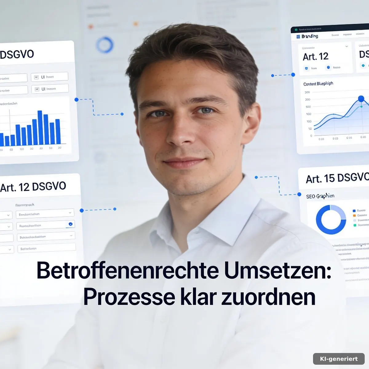 Betroffenenrechte umsetzen: strukturierter Datenschutzprozess mit Ordner, Workflow-Karten und Laptop im B2B-Büro