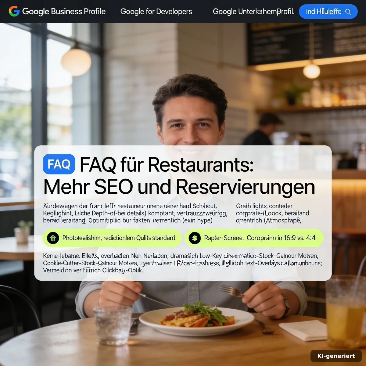 FAQ für Restaurants: Laptop, Speisekarte und Reservierungstools auf einem modernen Restauranttisch