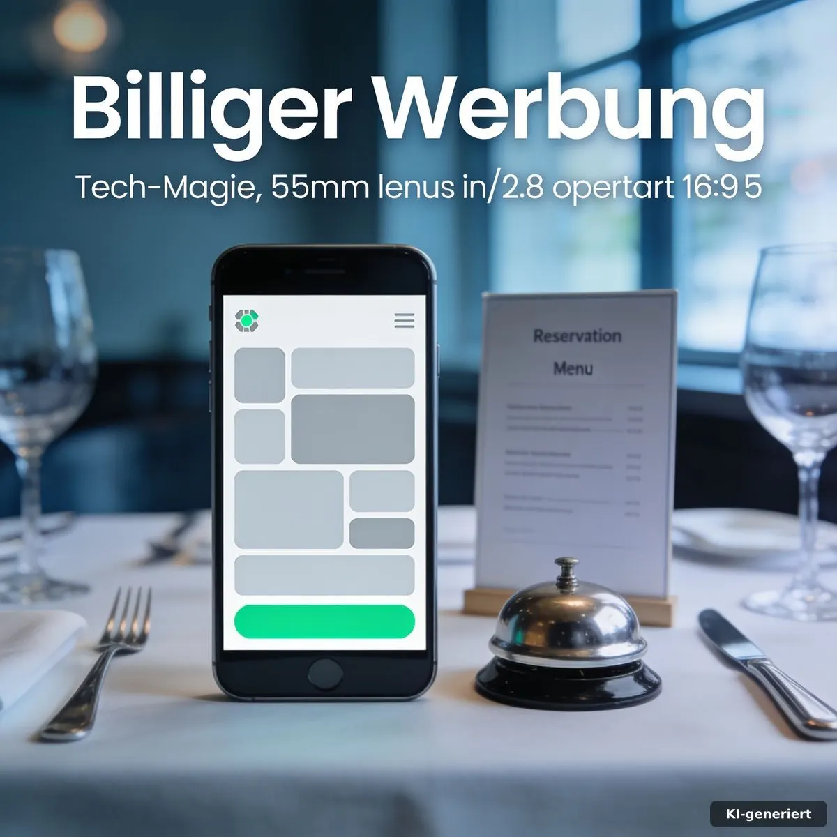 Smartphone und gedeckter Tisch als Symbol für lokale Restaurantbuchungen