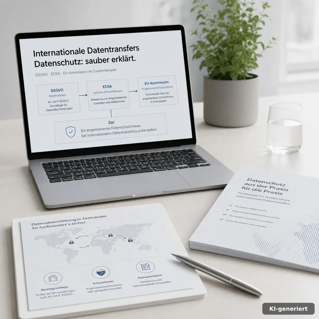 Internationale Datentransfers Datenschutz: strukturierte Unterlagen, Datenfluss und Garantien im modernen Büro