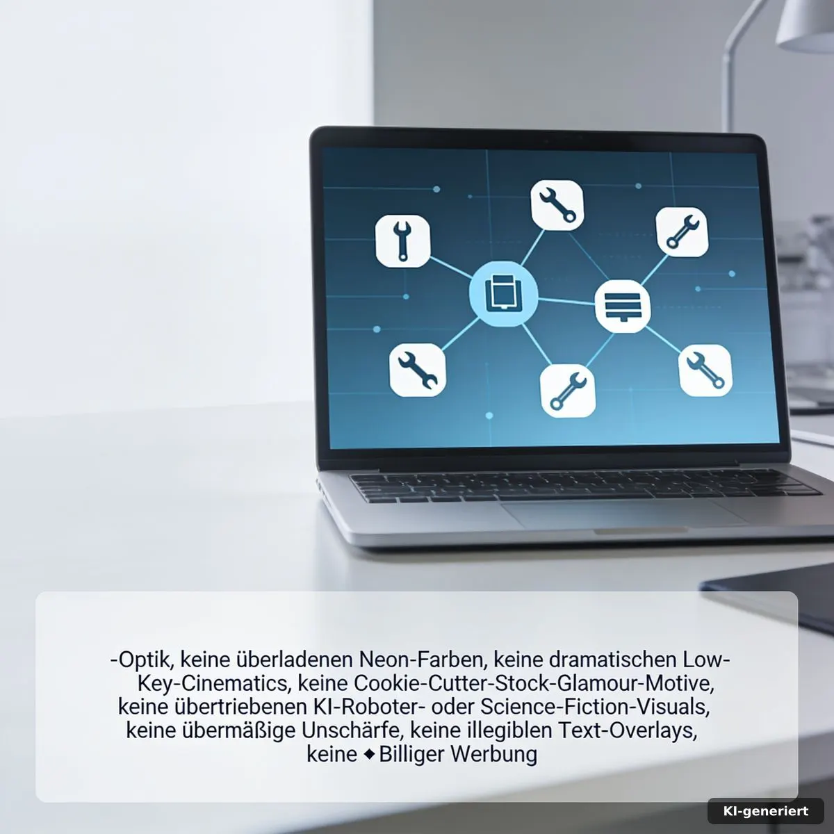 Arbeitsplatz mit visualisiertem Agenten-Workflow und verbundenen Werkzeugen