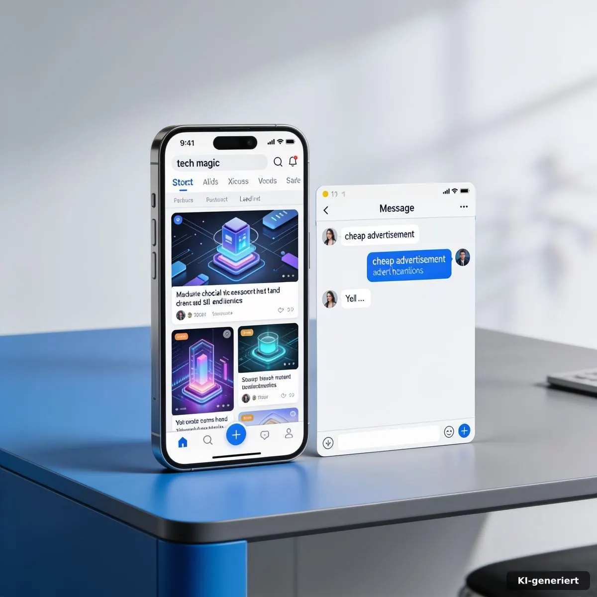 Smartphone mit öffentlichem Feed und geöffneter Nachrichten-Inbox