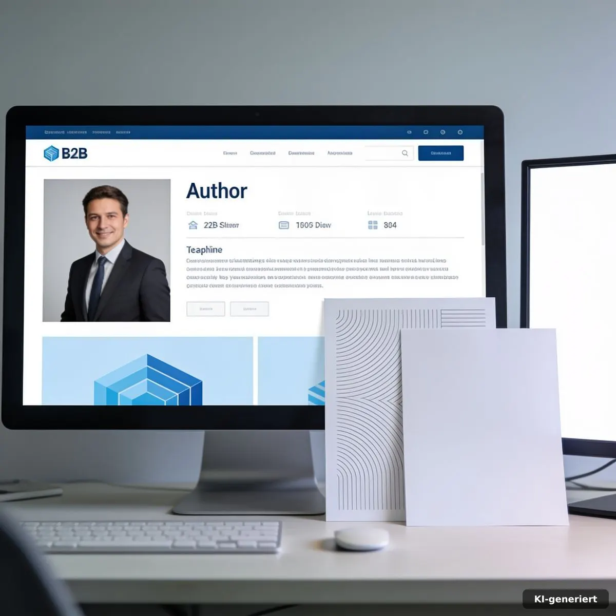 Redaktioneller Arbeitsplatz mit strukturierter Autorenseite und Unterlagen