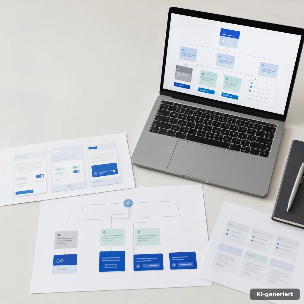 Abstrakter Consent-Flow mit Karten und Verbindungslinien