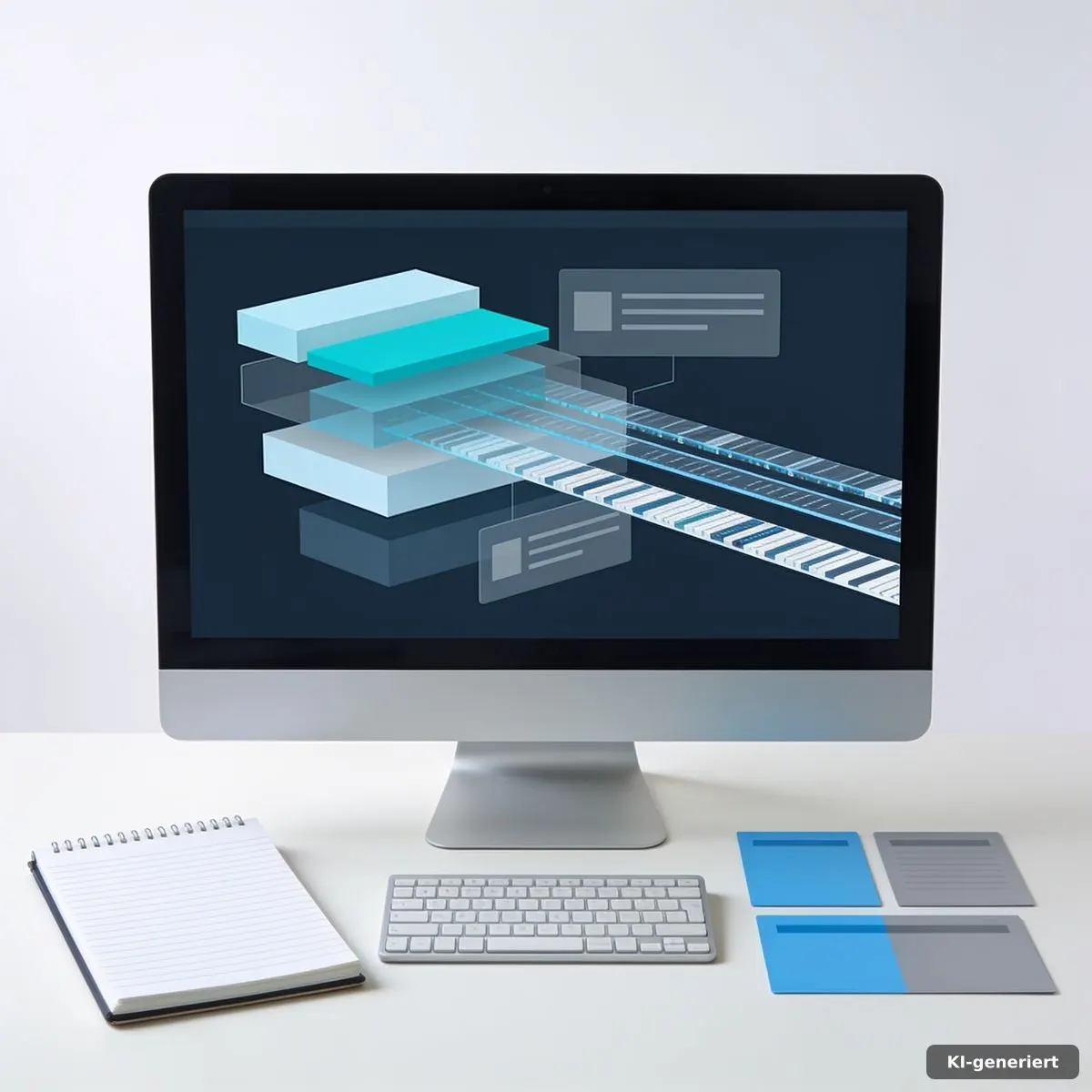 Google Gemini 4 Argon auf einem Monitor mit langen Datenstrukturen und klar geordnetem SEO-Workflow
